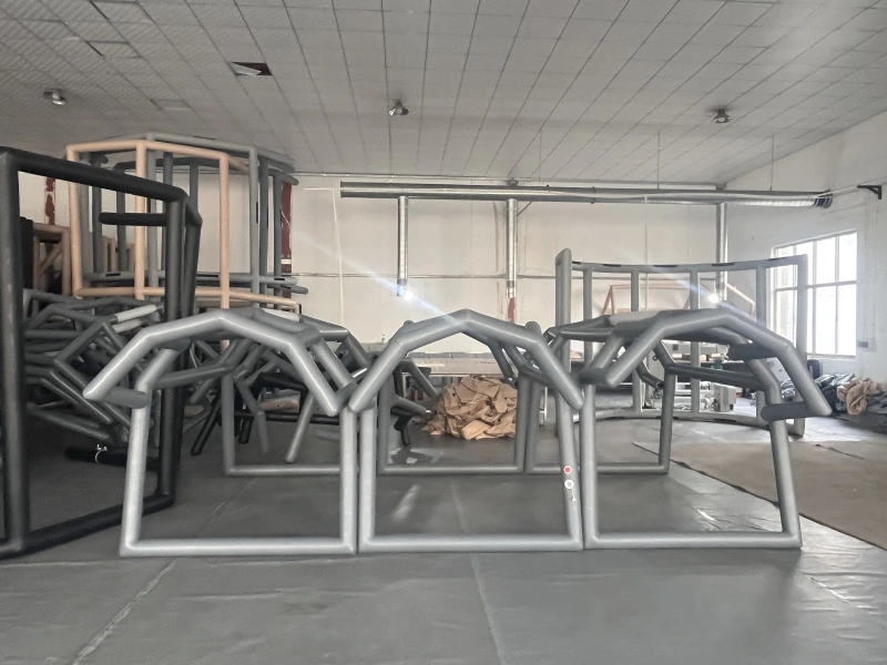 Quality inspection of an inflatable rooftop tent sample before bulk production.
