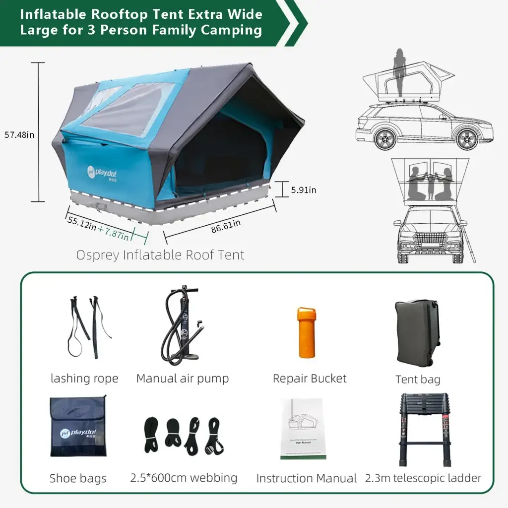 Playdo Osprey Inflatable rooftop tent -Family Camping Tent8