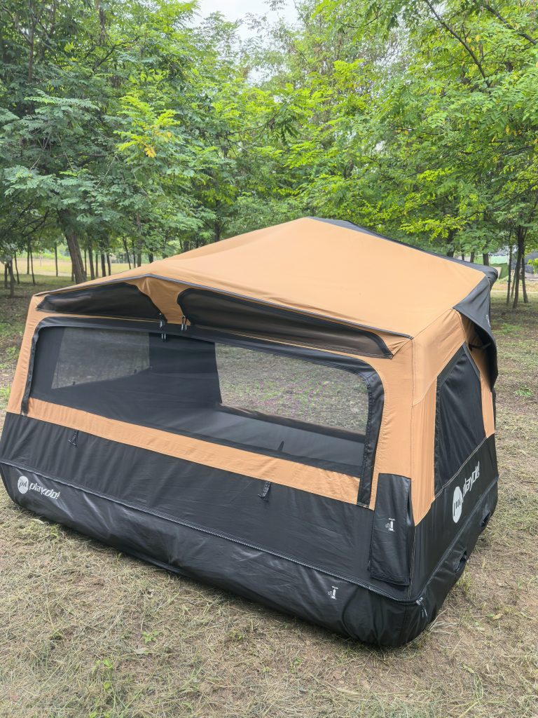 Coated Oxford fabric detail on an inflatable rooftop tent.