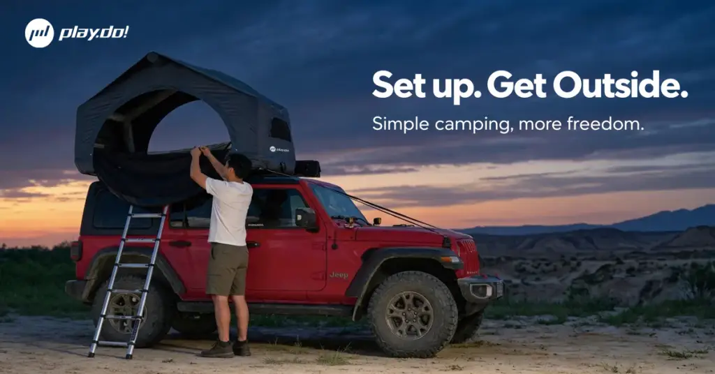 Playdo Shell Wing inflatable rooftop tent for comfortable road trip camping